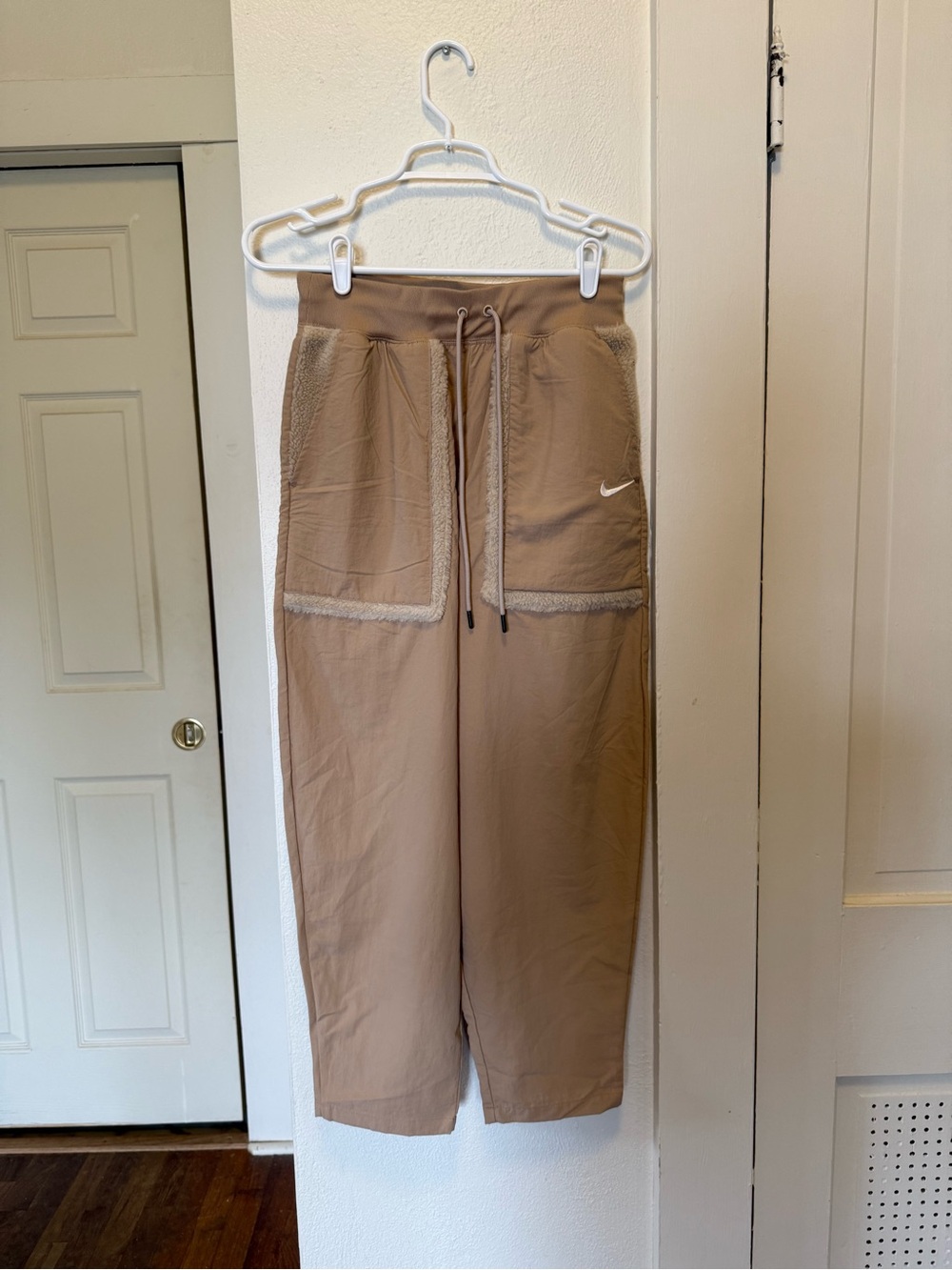 Nike Beige Track Pants with White Swoosh